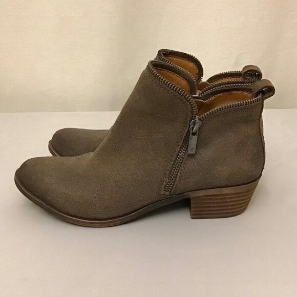 Lucky Brand 7.5 Bartalino Women’s Booties Suede Leather Ankle Boots Brown - Picture 2 of 12